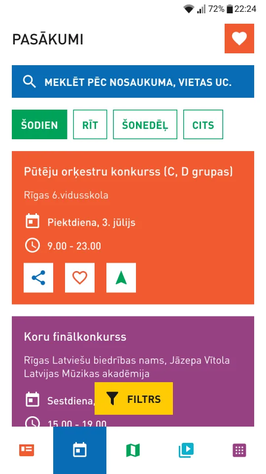 Events list with date filters